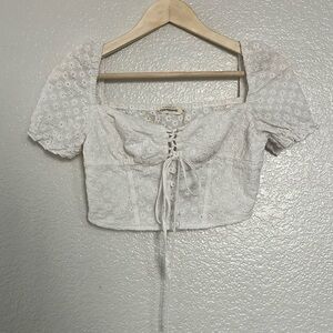 Anna-Kaci White Eyelet Cropped Top Size S